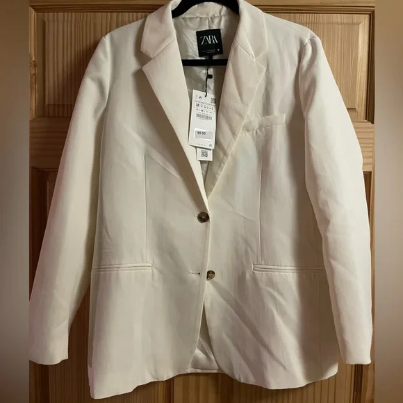 ZARA NEW WOMAN FITTED BUTTONED TAILORED
BLAZER ECRU WHITE 8309/585 Size M - Picture 4 of 5